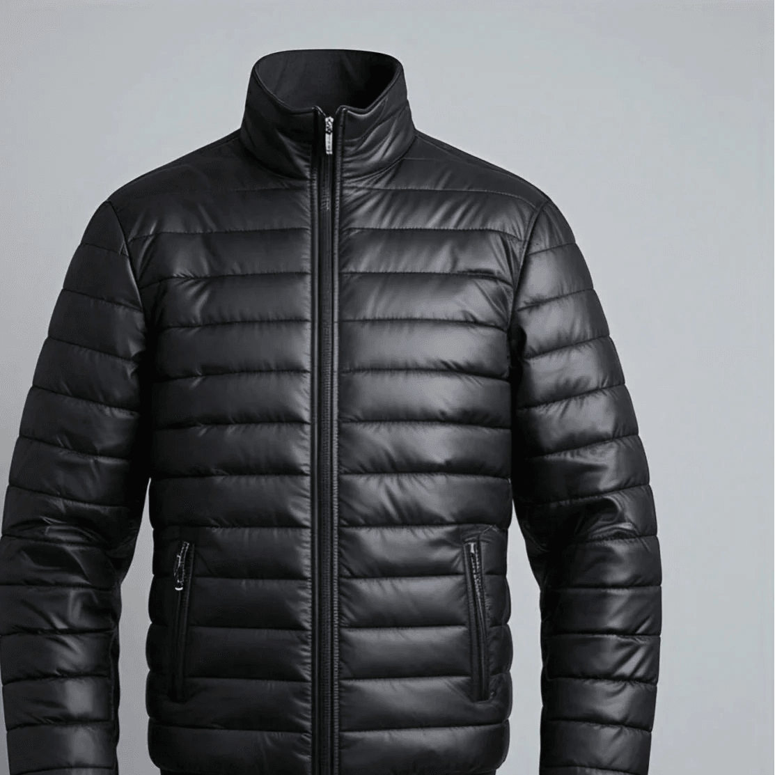 Black Leather Puffer Jacket - Leathers Wear