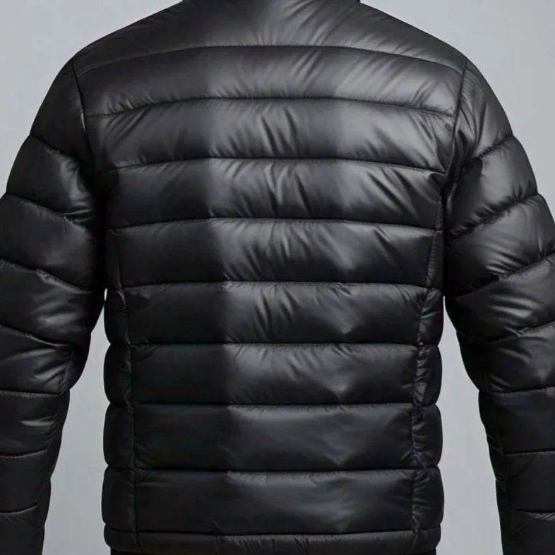 Black Leather Puffer Jacket - Leathers Wear