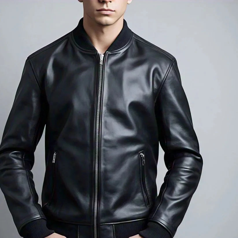 Men's Leather Bomber Jacket
