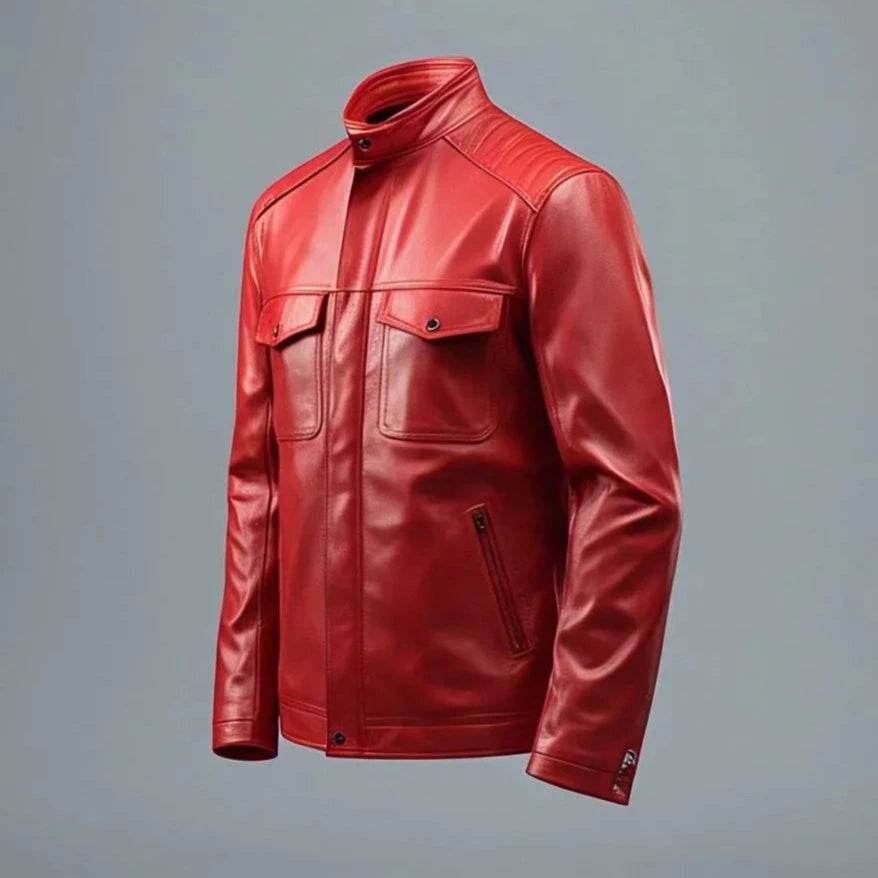 Bold Red Leather Jacket with four Pockets - Leathers Wear
