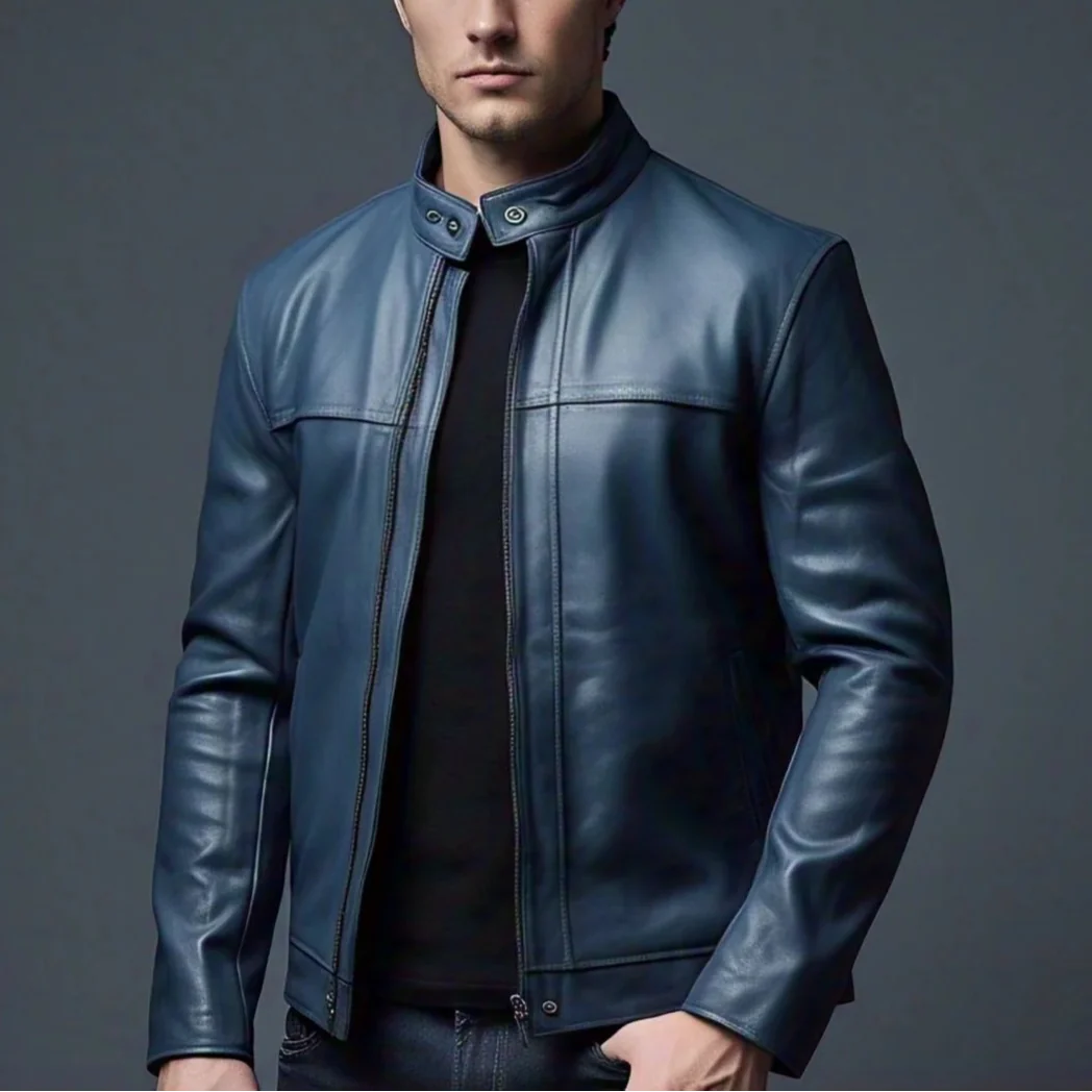 Men's Premium Blue Leather Jacket