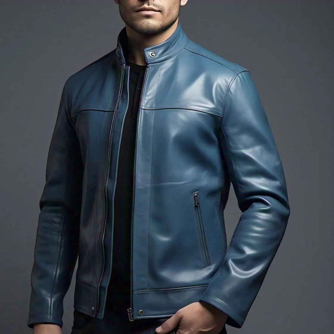 Men's Premium Blue Leather Jacket