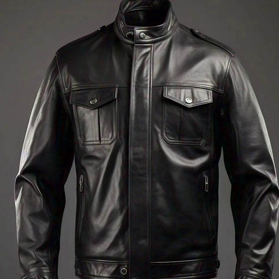 Black Leather Jacket | Four Pockets - Leathers Wear