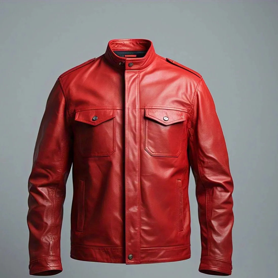 Men's Bold Red Leather Jacket | Unmatched Style and Comfort | Snap Shoulder