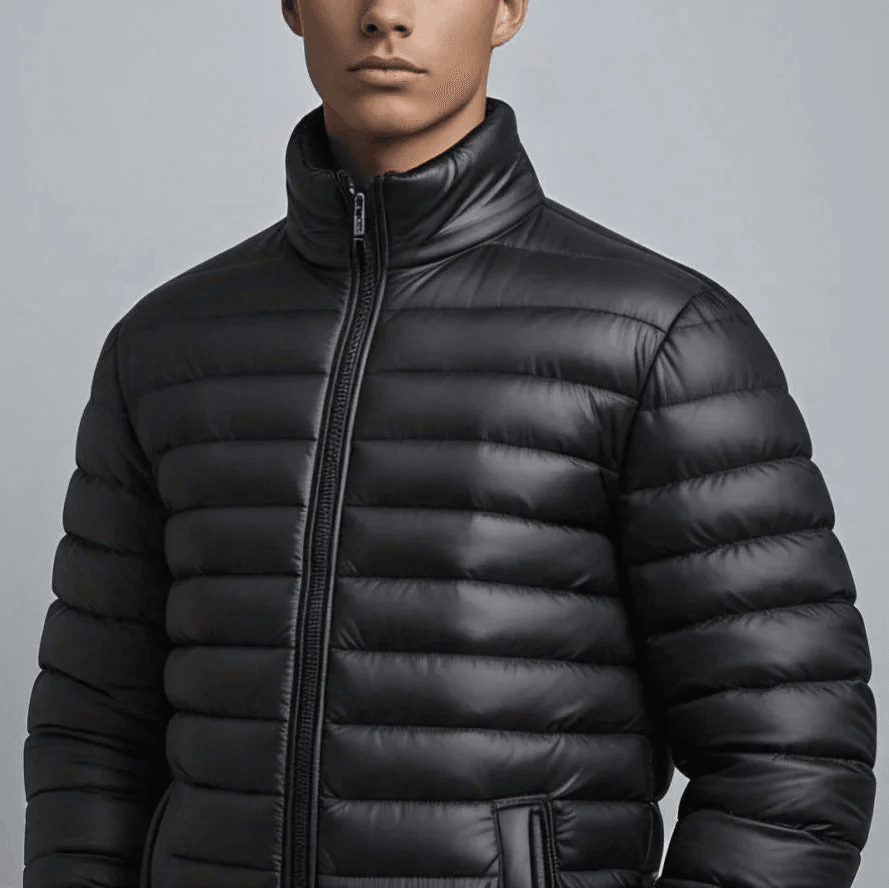 Black Leather Puffer Jacket - Leathers Wear