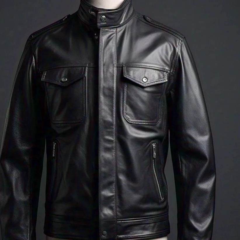 Black Leather Jacket | Four Pockets - Leathers Wear