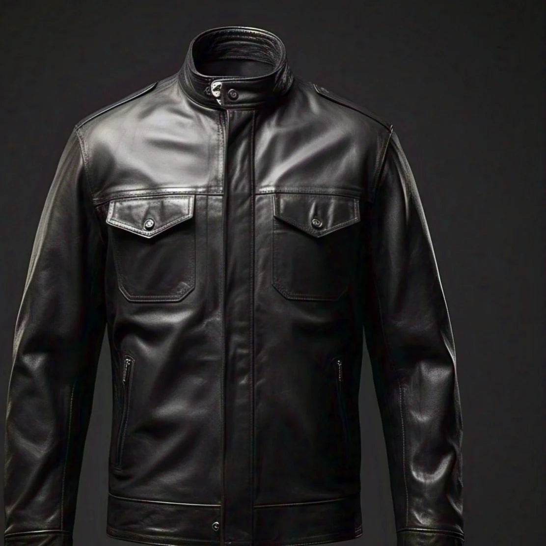 Black Leather Jacket | Four Pockets - Leathers Wear