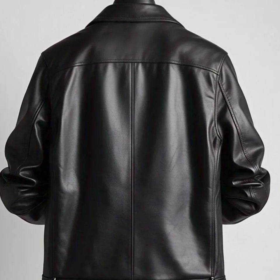 Classic Unisex Black Leather Jacket with Zipper Closure and Dual Pockets - Leathers Wear