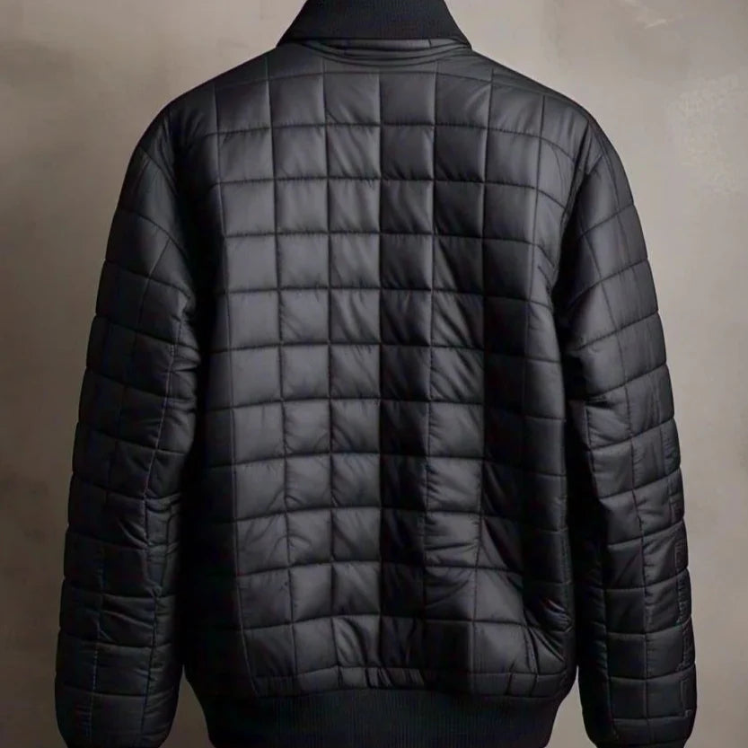 Men's Black Leather Puffer Jacket