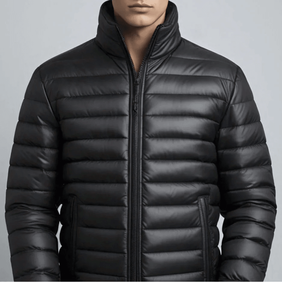 Black Leather Puffer Jacket - Leathers Wear