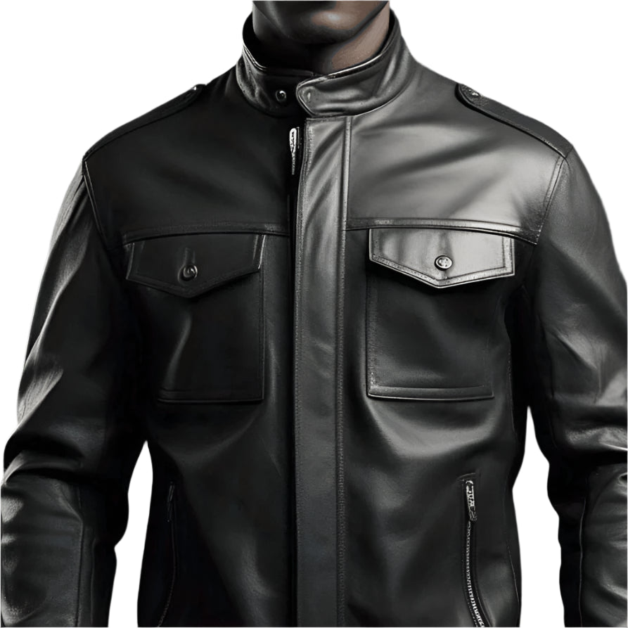 Black Leather Jacket | Four Pockets - Leathers Wear