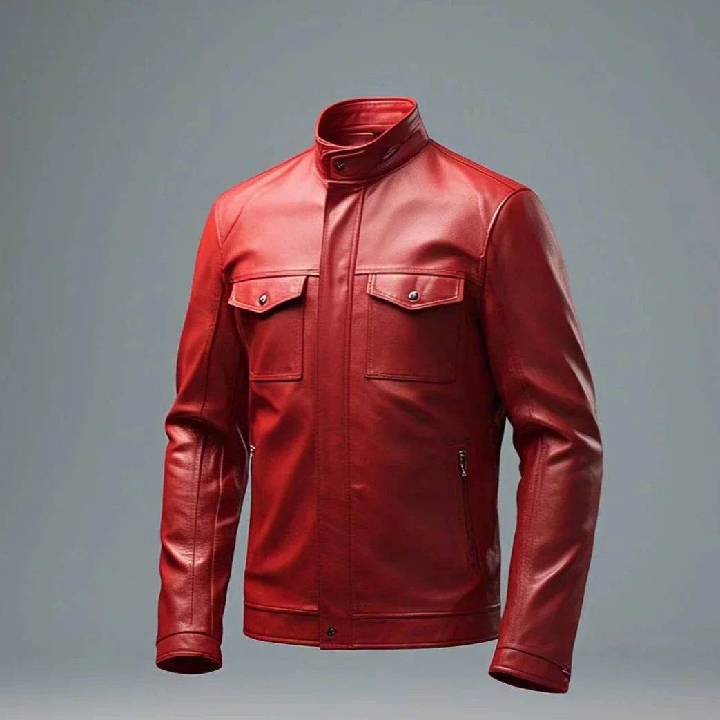 Bold Red Leather Jacket with four Pockets - Leathers Wear