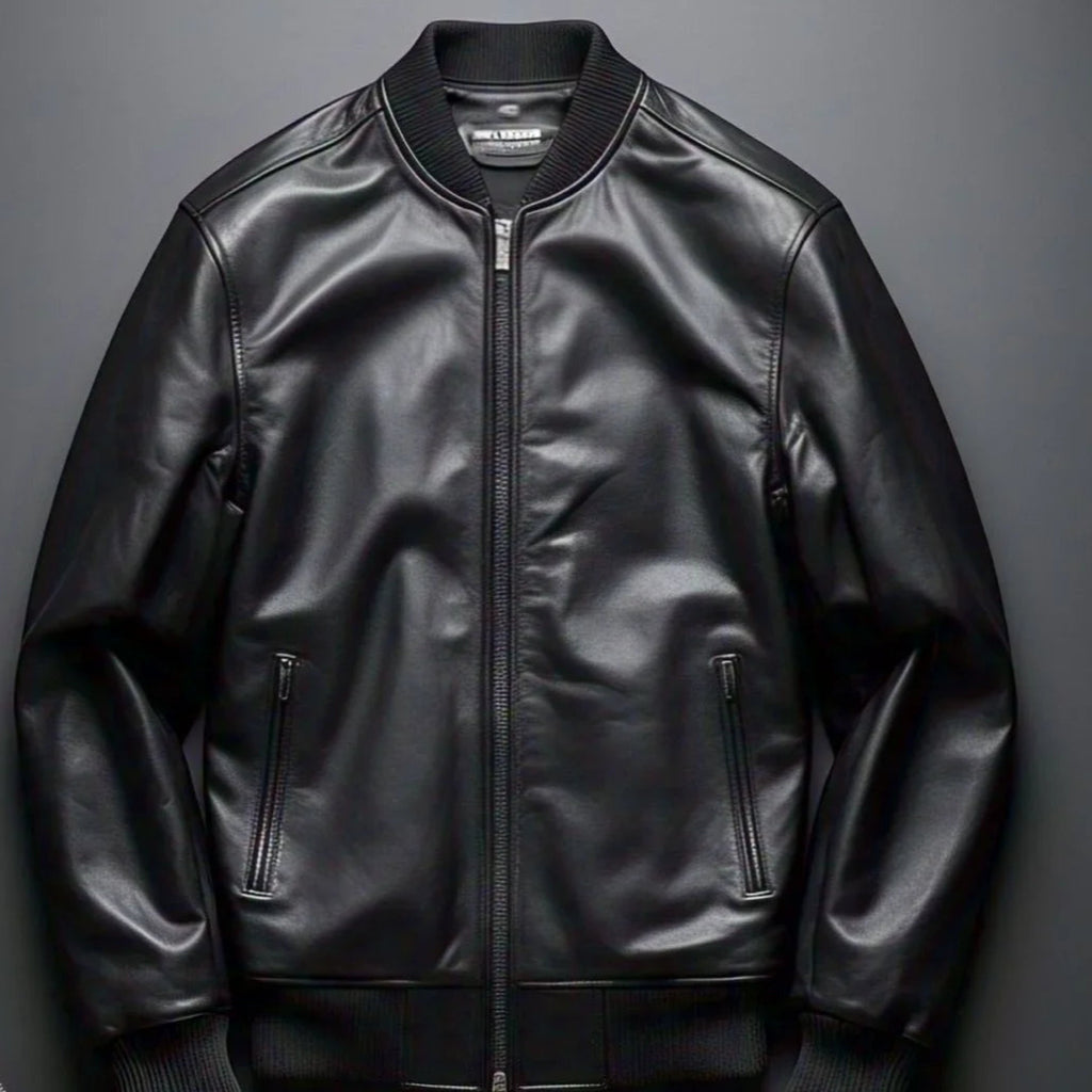 Men's Premium Black Leather Bomber Jacket
