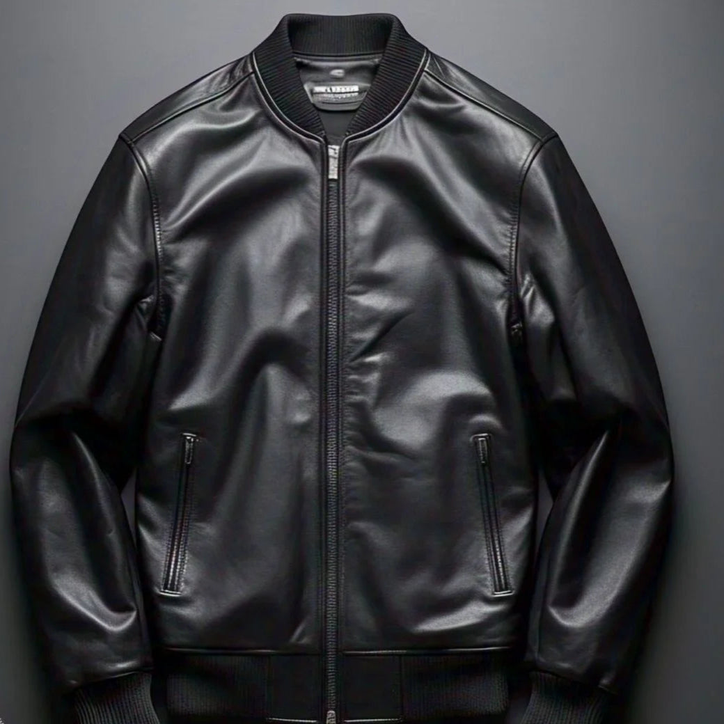 Men's Premium Black Leather Bomber Jacket
