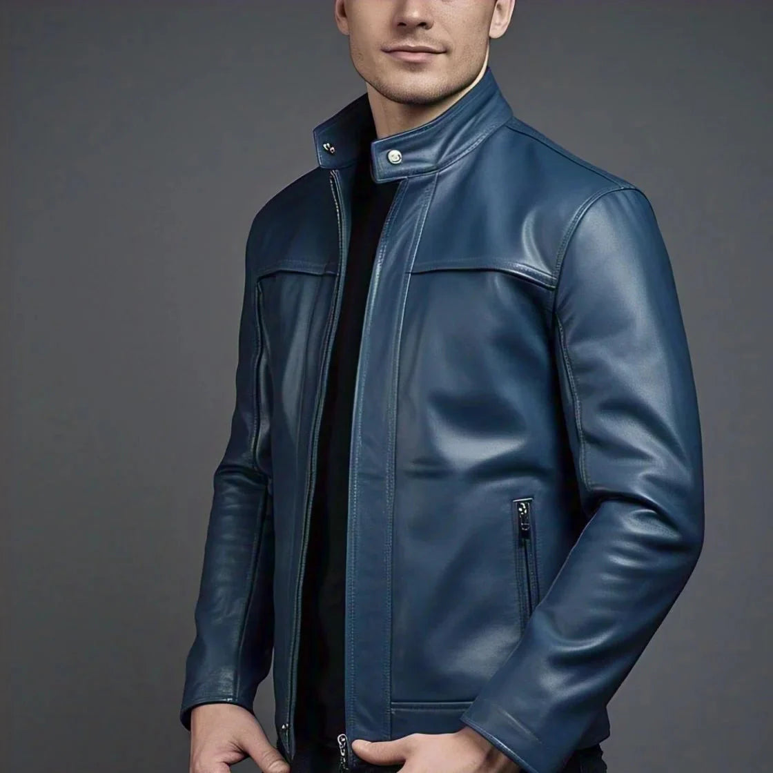 Men's Premium Blue Leather Jacket