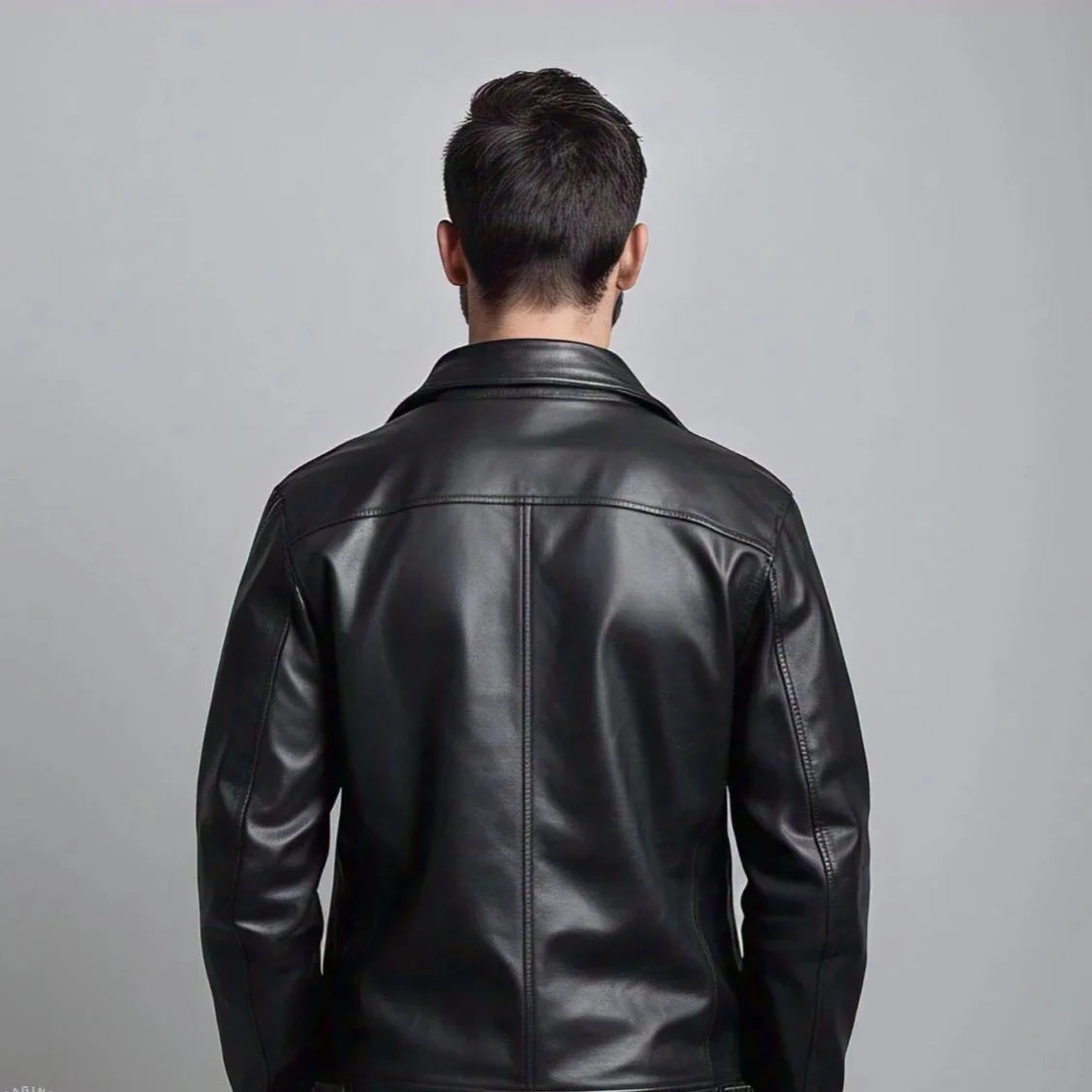 Men's Simple Black Leather Jacket | Zipper Closure