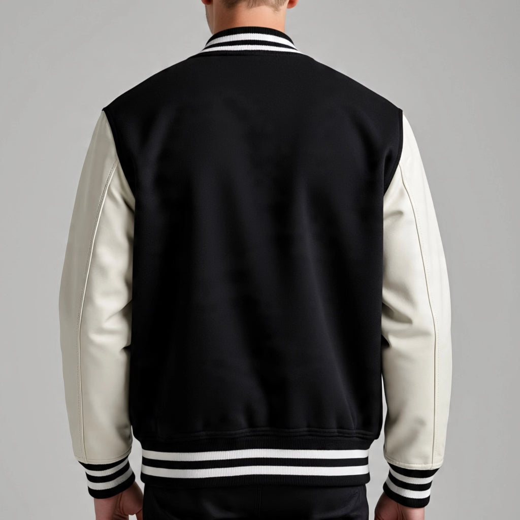 Men's Black & White Varsity Letterman Jacket | Premium Wool and Leather