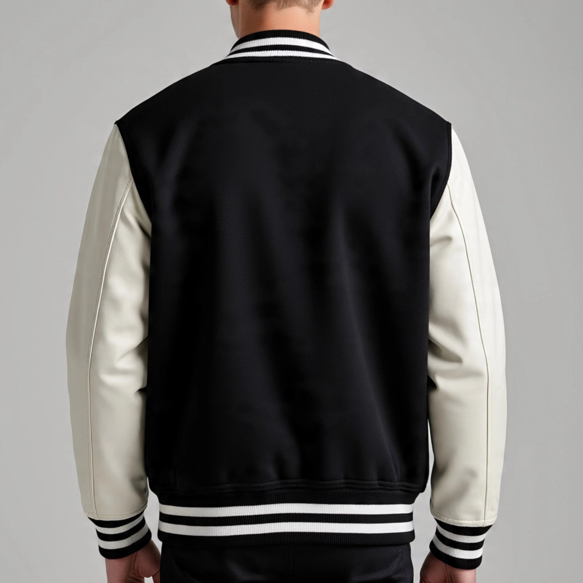 Men's Black & White Varsity Letterman Jacket | Premium Wool and Leather