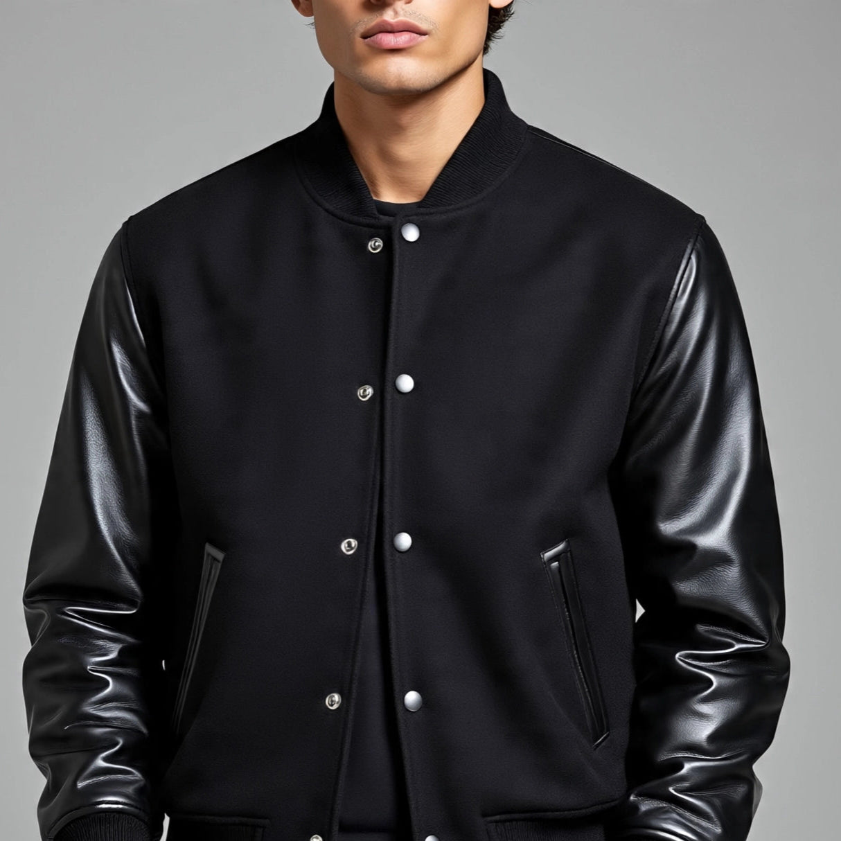 Men's Black Varsity Letterman Jacket | Premium Wool and Leather