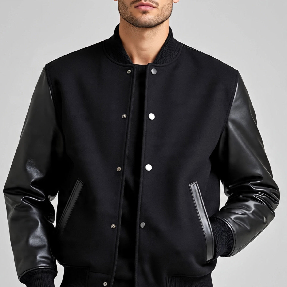 Men's Black Varsity Letterman Jacket | Premium Wool and Leather