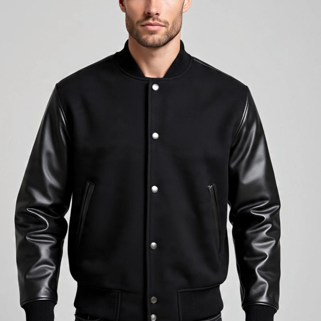 Men's Black Varsity Letterman Jacket | Premium Wool and Leather