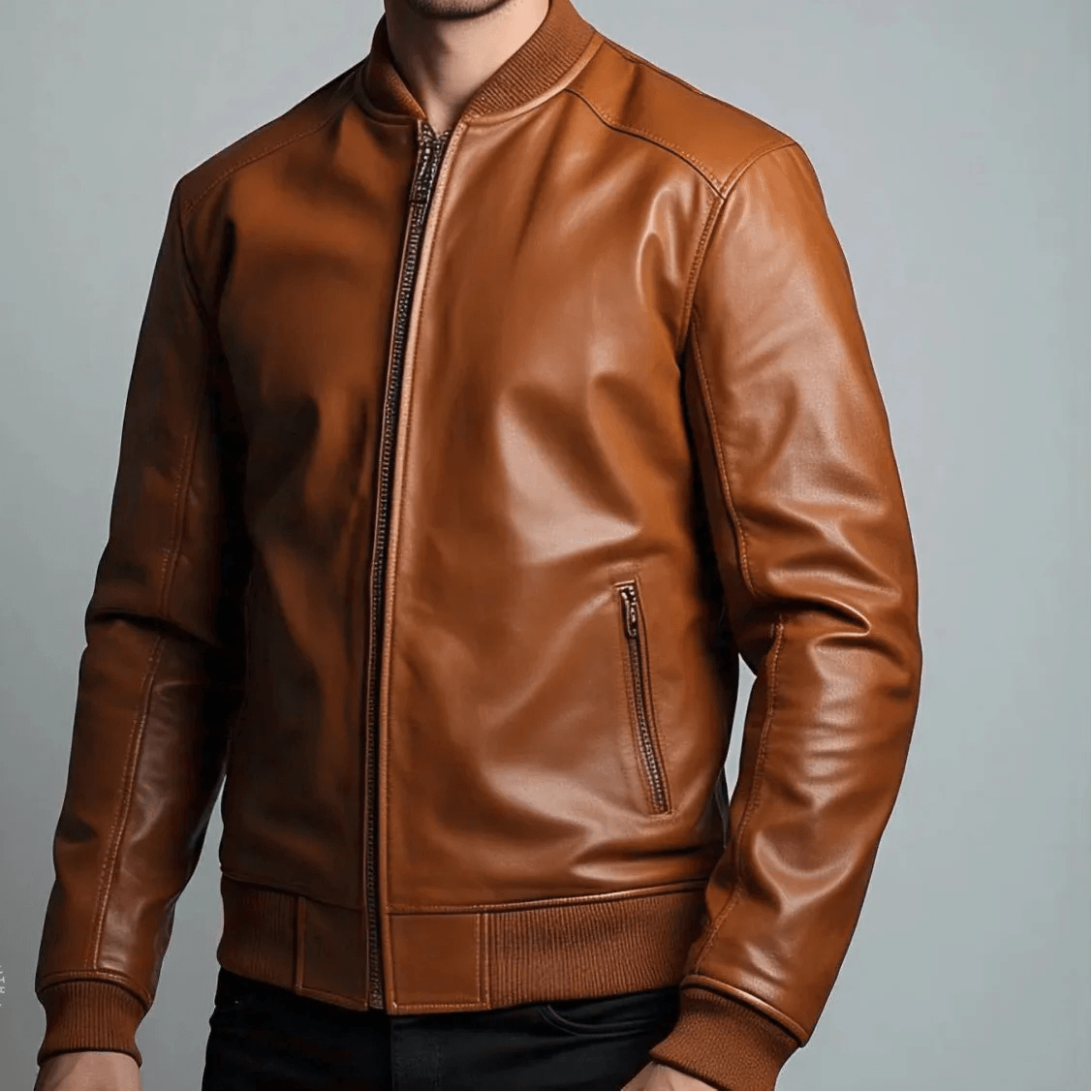 Caramel Unisex Brown Leather Bomber Jacket - Leathers Wear