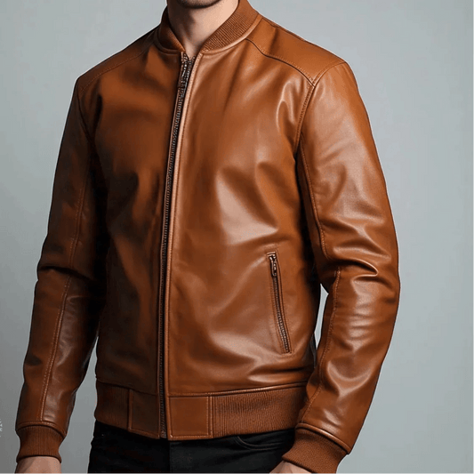 Caramel Unisex Brown Leather Bomber Jacket - Leathers Wear