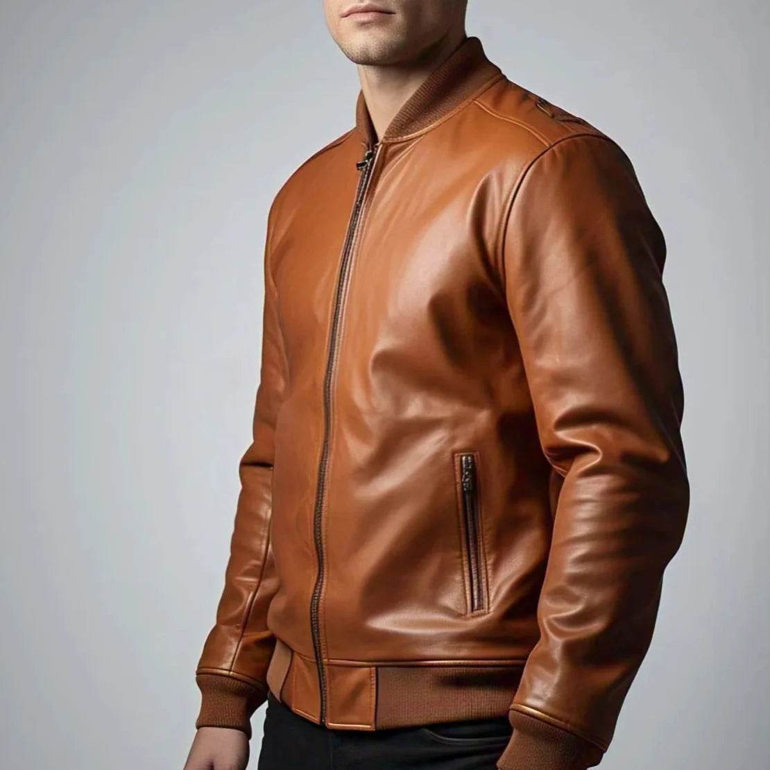 Caramel Unisex Brown Leather Bomber Jacket - Leathers Wear