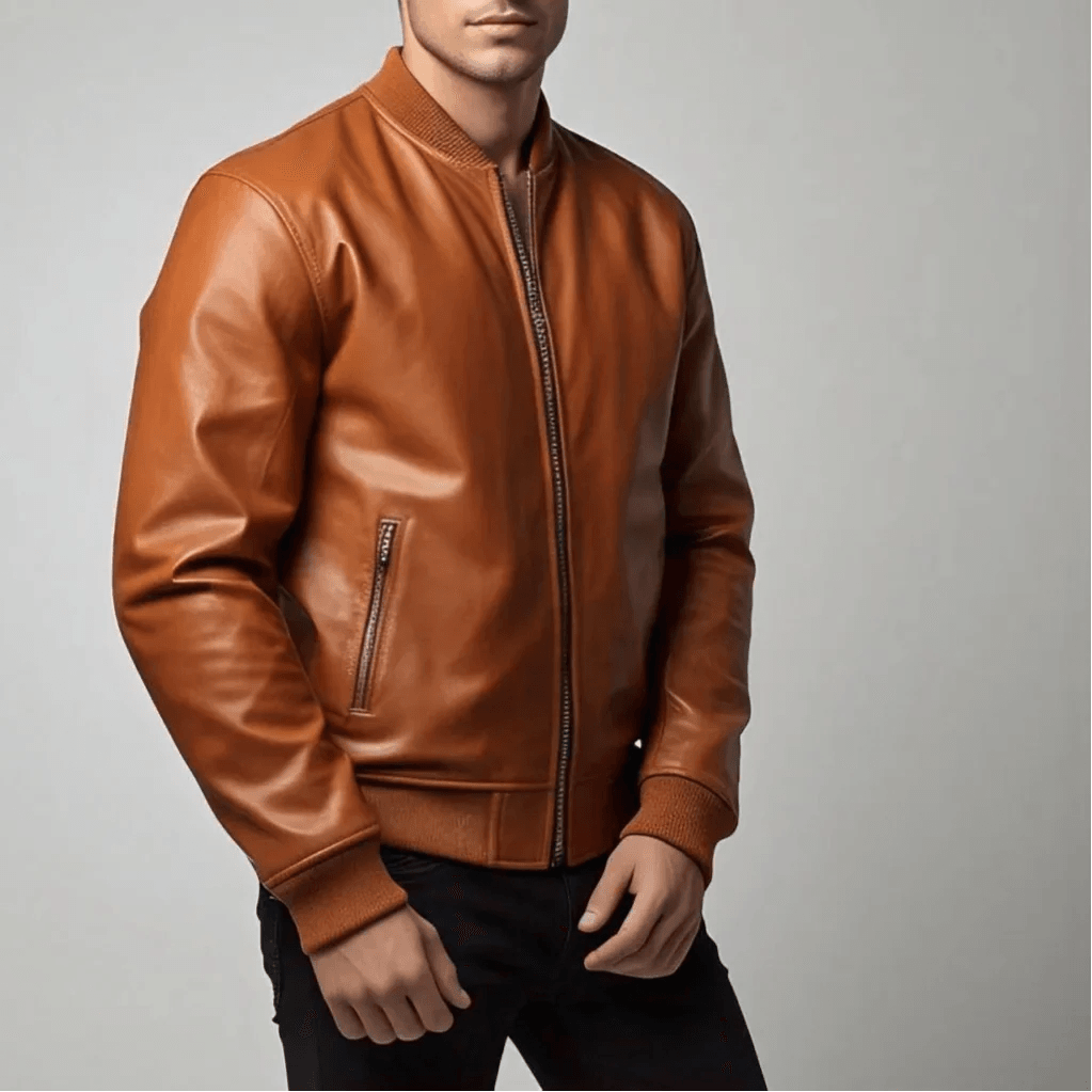Caramel Unisex Brown Leather Bomber Jacket - Leathers Wear