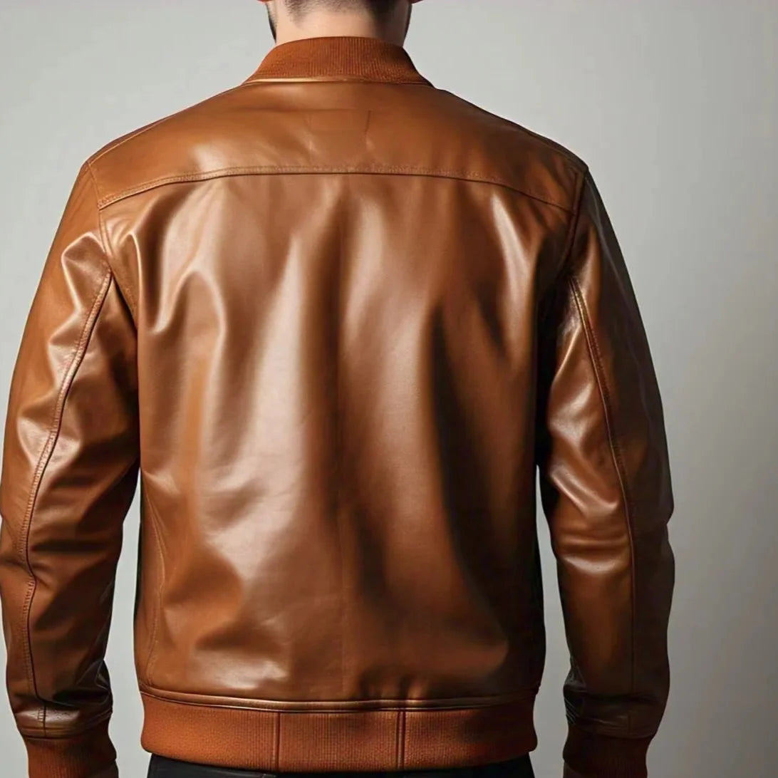 Men's Tan Brown Leather Bomber Jacket